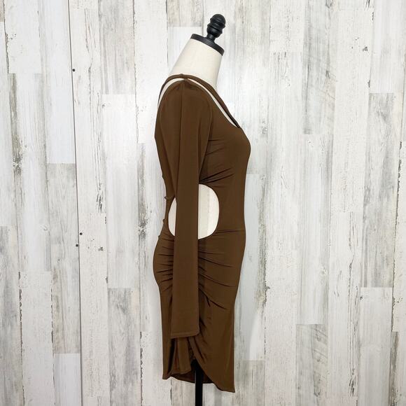 NWT Ronny Kobo Lana Dress Brown One Shoulder Asymmetrical Mini Party Size XS - Picture 5 of 13